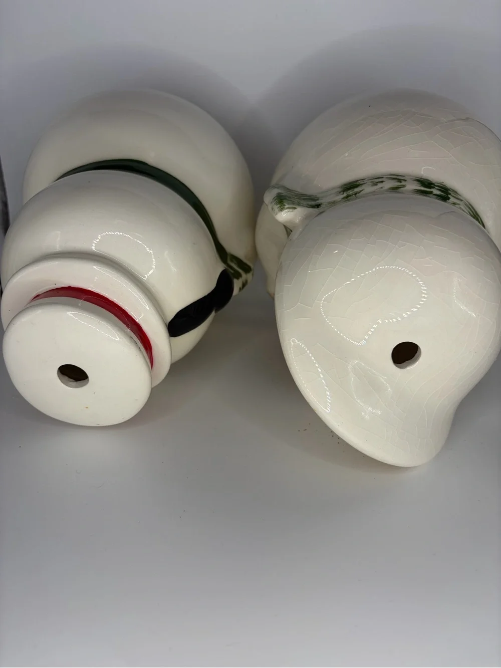 Vintage ceramic Mr. and Mrs. Snowman Candle/ Light Cover Set